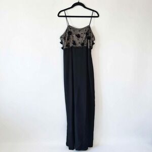 1970s Vintage Miss Elliette of California Black Lace Embellished Slip Dress XS